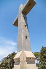 Cross made of concrete on the hill Filerimos on Greek  island Rhodes