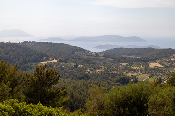 Fototapeta na wymiar Panoramic view on the landscape and the aegean sea on Greek island Rhodes