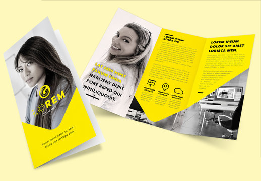 Business Trifold Brochure Layout in Yellow Arrow Style