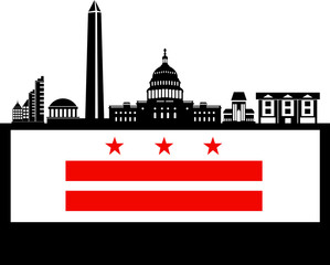Washington DC Skyline with District flag illustration