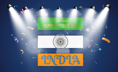  Republic of India congratulatory background. With beautiful golden text and confetti.
