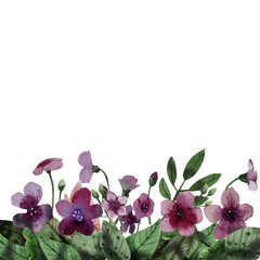 Naklejka premium frame for text watercolor purple leaves and flowers