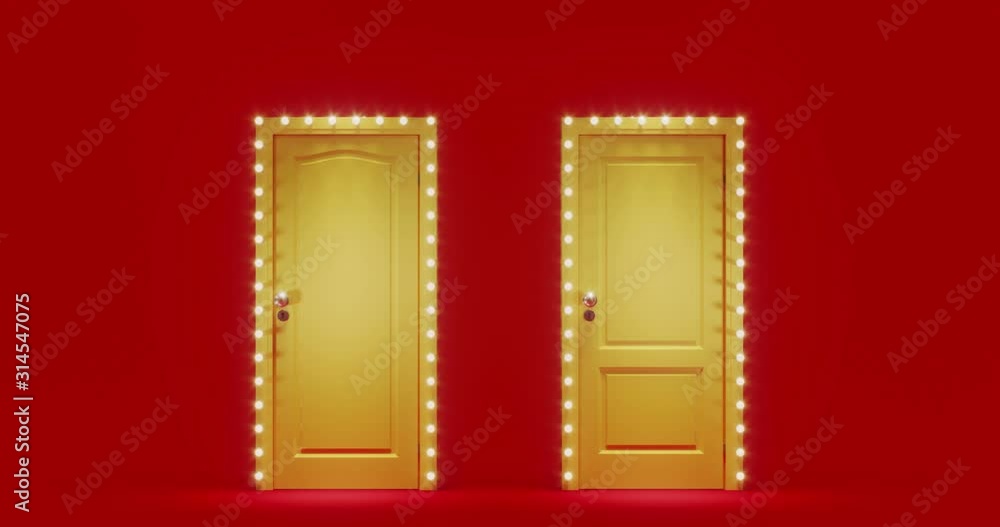 Poster minimal background for concept of choice. loop motion of electric light bulbs and double doors on re