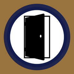 The door icon in the circle. Black and white flat interior icon. Open and closed door, entrance into house. Vector eps illustration.