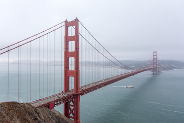The famous Golden Gate Bridge in cloudy weather, San Francisco California, USA