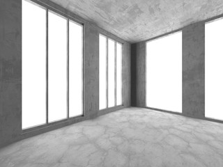 Dark concrete empty room. Modern architecture design