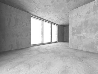 Dark concrete empty room. Modern architecture design
