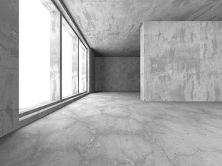 Dark concrete empty room. Modern architecture design