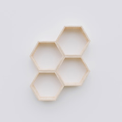 Hexagon shelf copy space,hexegon 3d rendering