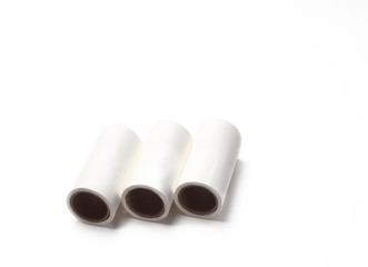 Three spare tape for cleaning roller, for cleaning clothes or fabric from animal hair or fur. Isolated white background