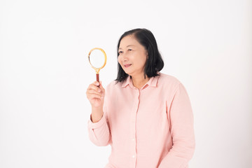 Asian older woman on white background