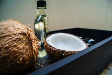 coconut, massage, sand, oil, coconut oil, obsidian, rocks, hot stones, alternative therapies,...