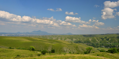 beautiful fields on the slopes of the mountains in summer
