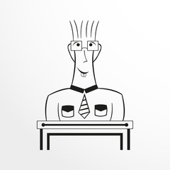 A person expressing emotion on his face. Black-white vector illustration.