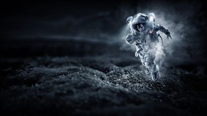 Spaceman running fast. Mixed media