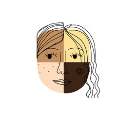 International Women's Day card with hand drawn cartoon characters of women for poster, flyer etc in modern flat minimalism style, vector illustration