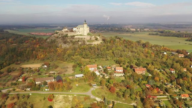 Aerial view of Kuneticka Hora Castle in autumn, Czech Republic