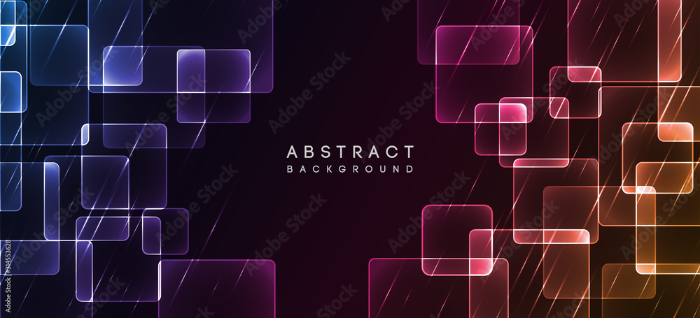 Poster Shiny neon design square shape abstract background. Retro vector abstract design
