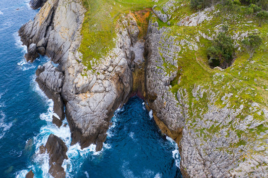 Aerial View, Pit Cave - Torca, Islares, Castro Municipality, The Way of Saint James, Cantabrian Sea, Cantabria, Spain, Europe