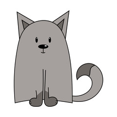 Cute wolf. Color vector illustration. The element is isolated on a white background. Wild forest animal. A gray wolf sits and smiles. A simple picture for the design of children's clothing, posters.