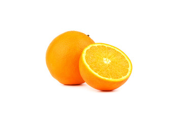 Whole orange fruit and its segment isolated on white background.