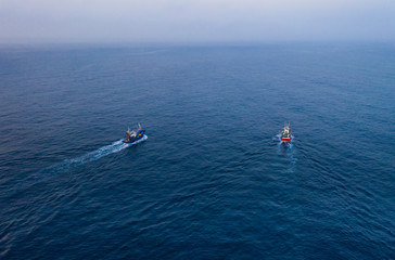 Aerial View, Fishing boat,  Cantabrian Sea, Cantabria, Spain, Europe