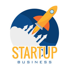Startup poster with a rocket