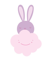 cute pink rabbit face cartoon cloud