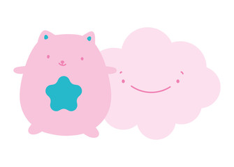 cute pink cat cartoon with blue star decoration