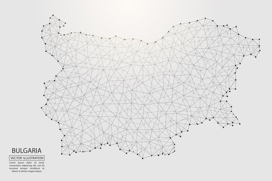 A map of Bulgaria consisting of 3D triangles, lines, points, and connections. Vector illustration of the EPS 10.