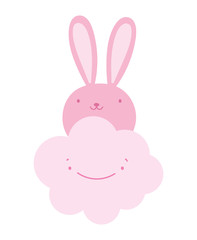 cute pink rabbit face cartoon cloud