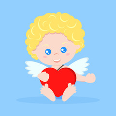 Vector isolated sweet and cute cupid boy in flat cartoon style.