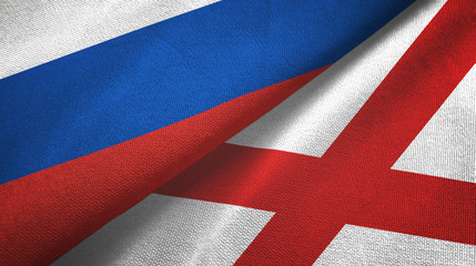 Russia and Northern Ireland two flags textile cloth, fabric texture