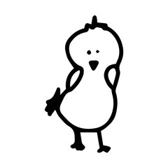 Little cute easter chick in doodle outline style isolated on white background. Design element for animation, children book, print on t shirt. Cute chicken sticker. Vector sign kids illustration.