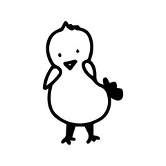 Little cute easter chick in doodle outline style isolated on white background. Design element for animation, children book, print on t shirt. Cute chicken sticker. Vector sign kids illustration.