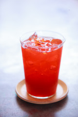 Thai Aromatic Tea, Refreshing Soft Drink to get rid of thirst with sweet aroma from lime and cooling tasty flavor of Thai Tea. Colorful Traditional Asian Drink for Hot Thirsty Tropical Summer concept.
