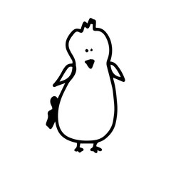 Little cute easter chick in doodle outline style isolated on white background. Design element for animation, children book, print on t shirt. Cute chicken sticker. Vector sign kids illustration.