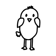 Little cute easter chick in doodle outline style isolated on white background. Design element for animation, children book, print on t shirt. Cute chicken sticker. Vector sign kids illustration.