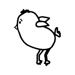 Cute little chick Learning to fly. Vector doodle illustration isolated on white background. Outline hand drawn element for design print on children's book. Easter print on postcard, invitation, menu.