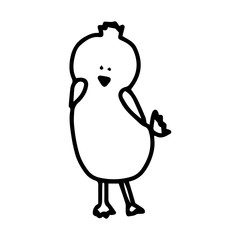 Little cute easter chick in doodle outline style isolated on white background. Design element for animation, children book, print on t shirt. Cute chicken sticker. Vector sign kids illustration.