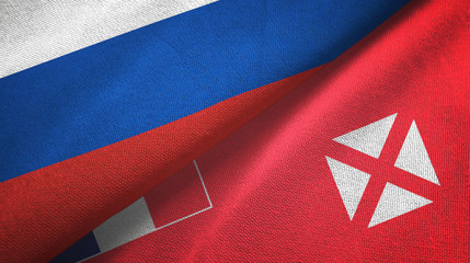 Russia and Wallis and Futuna two flags textile cloth, fabric texture