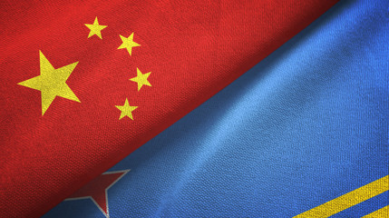 China and Aruba two flags textile cloth, fabric texture