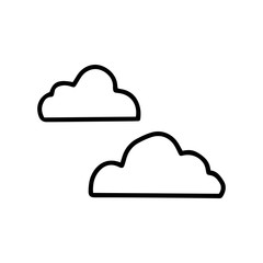 Two clouds isolated on white background in doodle style. Vector illustration. Print for coloring book, t shirt, cup, child clothes. Black icon. Design logo, web.