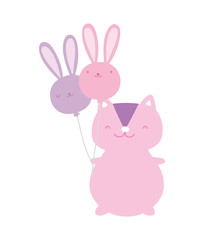 cute squirrel with balloons shaped rabbit cartoon