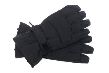 Black snowboard gloves isolated on the white background.
