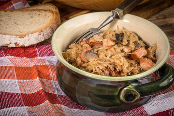 Bigos - stewed cabbage with meat,dried mushrooms and smoked sausage.