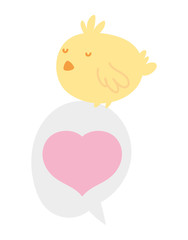 cute little chicken cartoon on love speech bubble heart