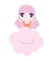kids, cute little girl anime standing on cloud cartoon