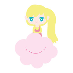kids, cute little girl anime cartoon cloud