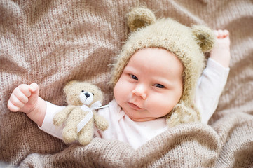 20 day old newborn baby is sleeping. Beginning of life and happy fairy magic childhood concept....